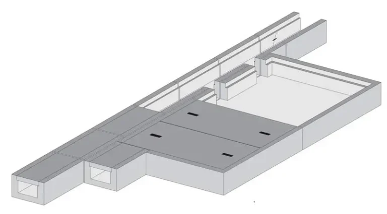 Technische Zeichnung eines Mehrlängenbausatzes in 3D-Darstellung.